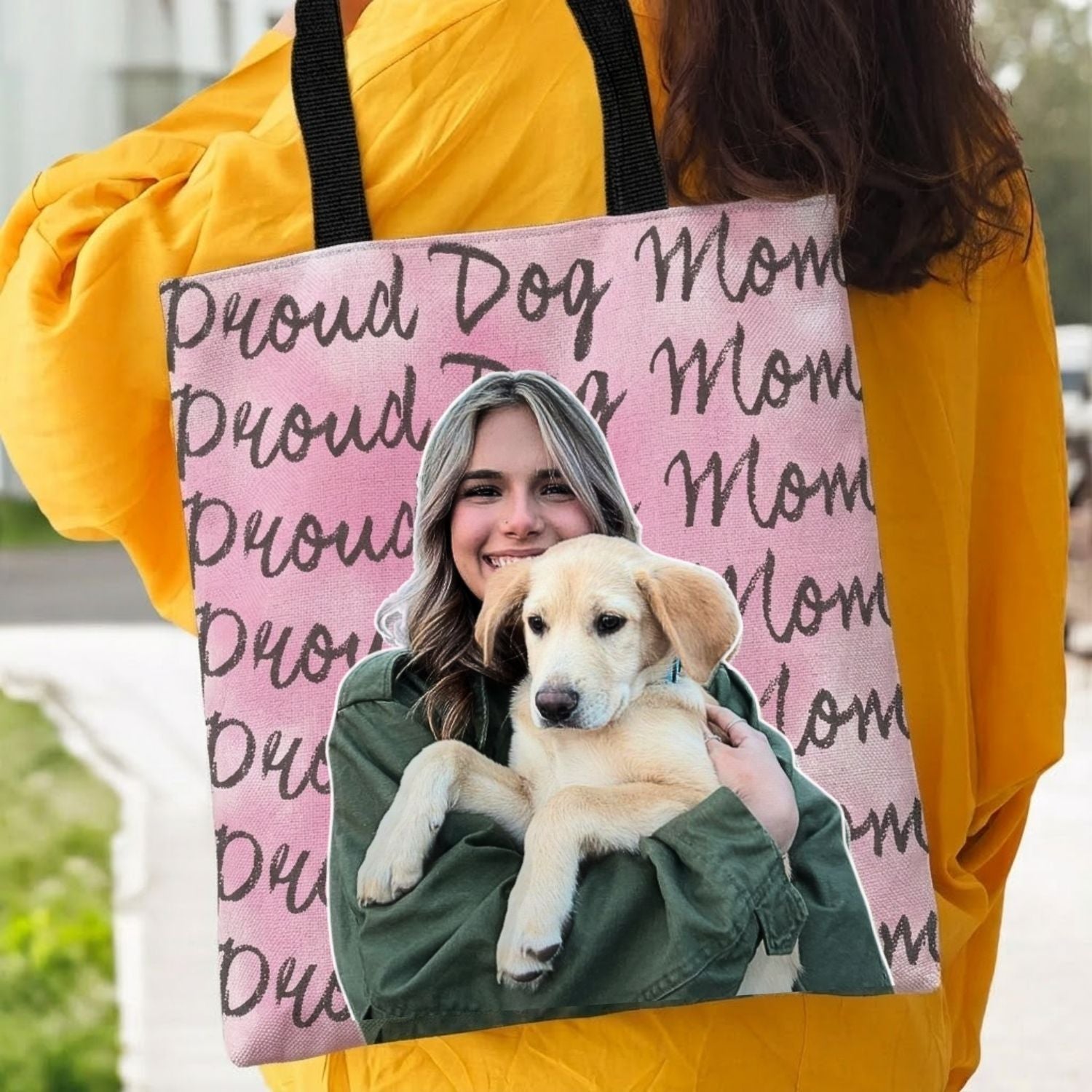 Custom Pet Portrait & Name Watercolor Tote Bag, Personalized Dog Face Tote, Cat Tote, Pet Lover Gift