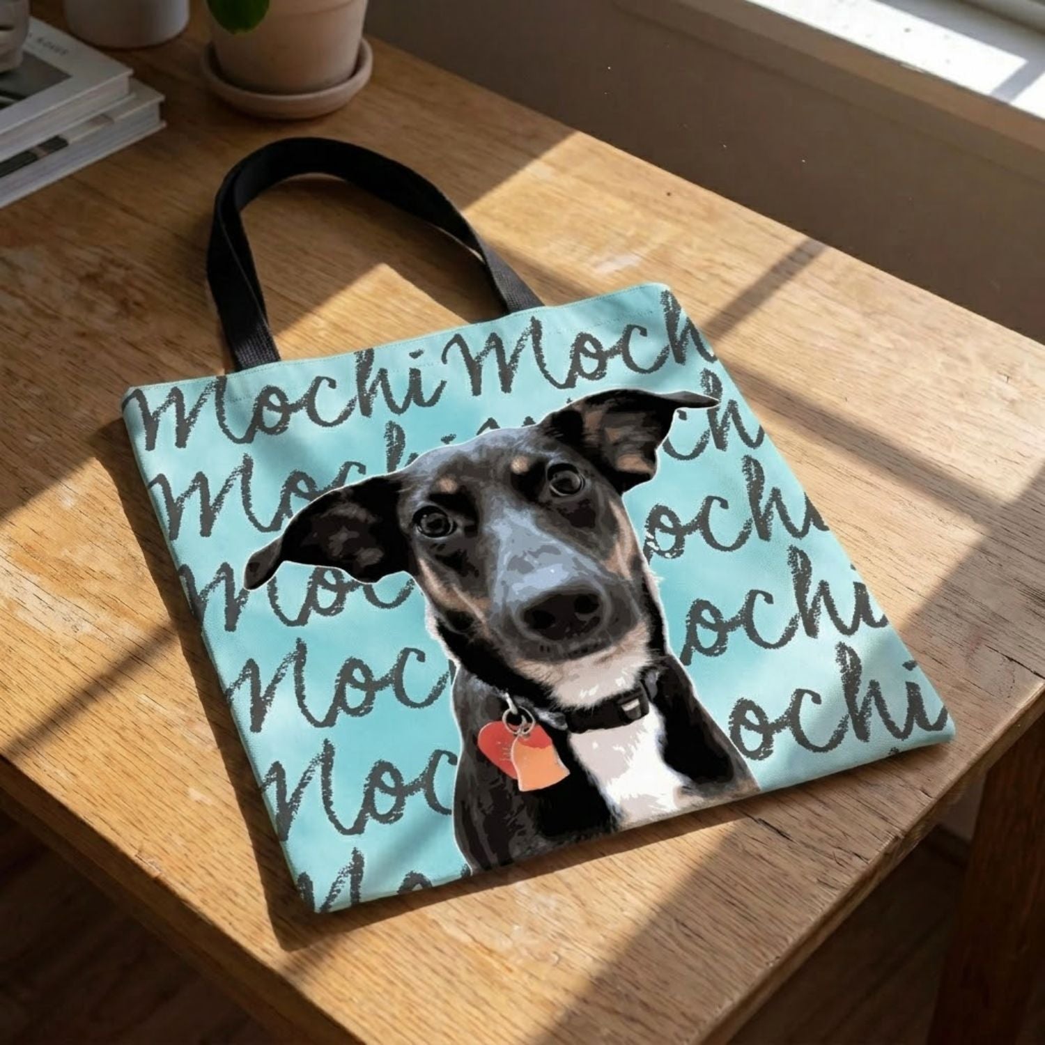 Custom Pet Portrait & Name Watercolor Tote Bag, Personalized Dog Face Tote, Cat Tote, Pet Lover Gift