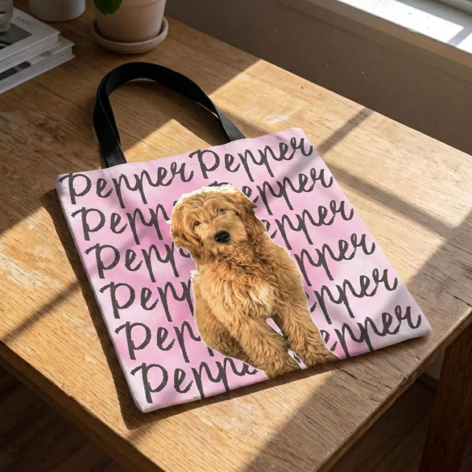 Custom Pet Portrait & Name Watercolor Tote Bag, Personalized Dog Face Tote, Cat Tote, Pet Lover Gift