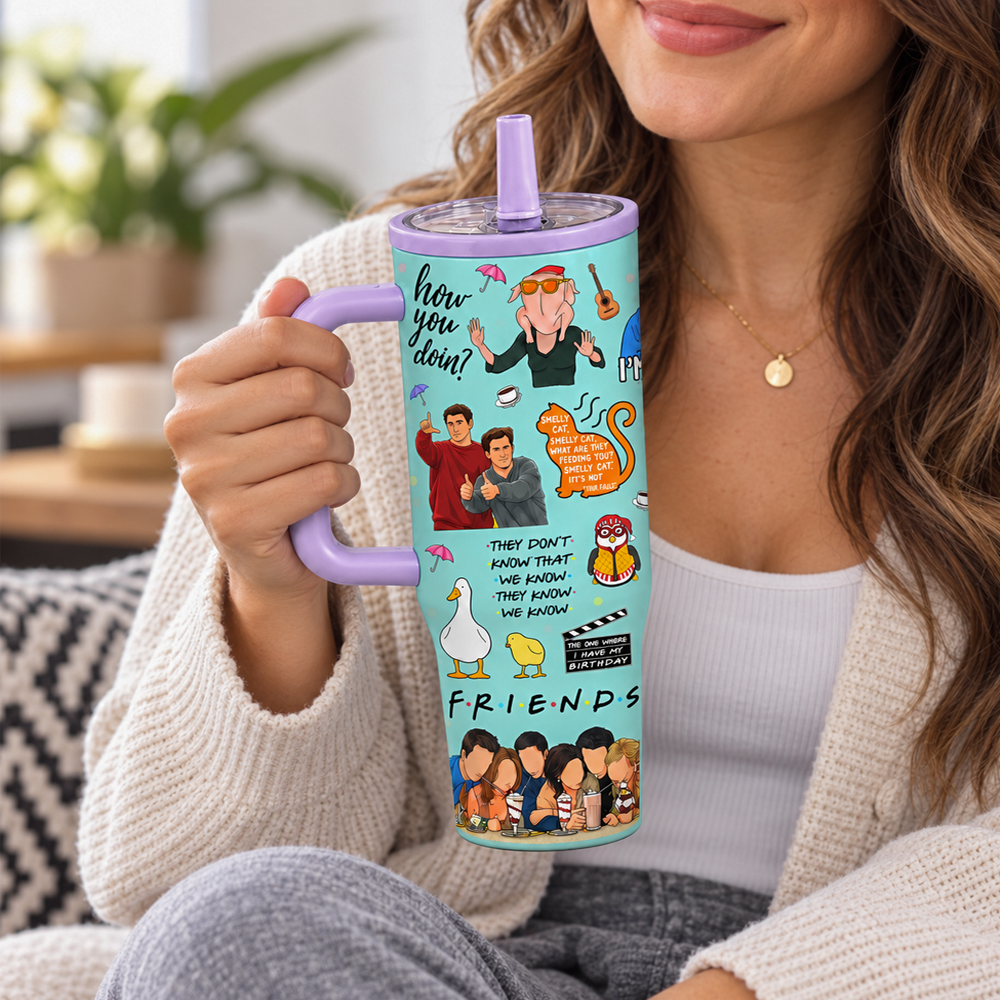 40oz Friends TV Show Stainless Steel Tumbler with Lid & Straw, Insulated Travel Mug