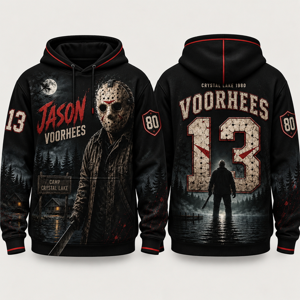 ADULT - Horror Slasher Hoodie, Classic Horror Movie Characters All Over Print Hoodie