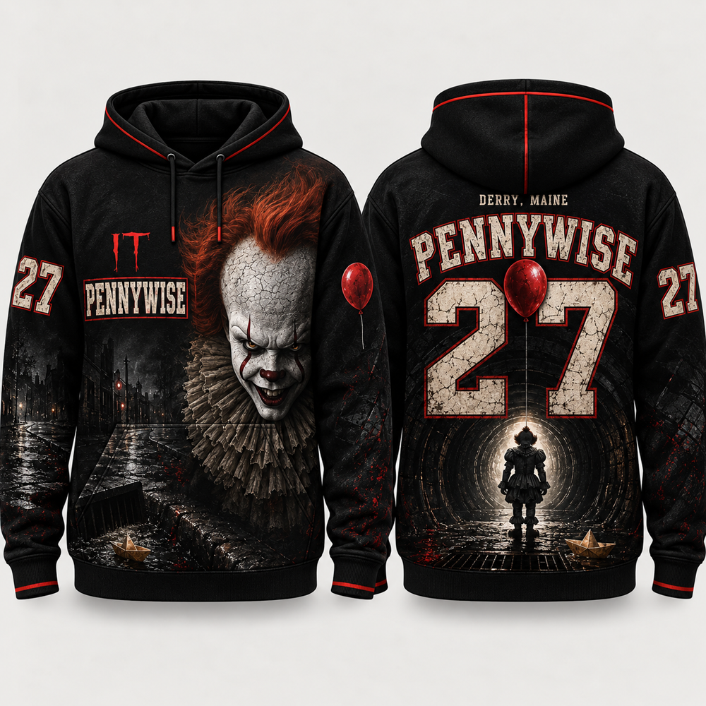 ADULT - Horror Slasher Hoodie, Classic Horror Movie Characters All Over Print Hoodie