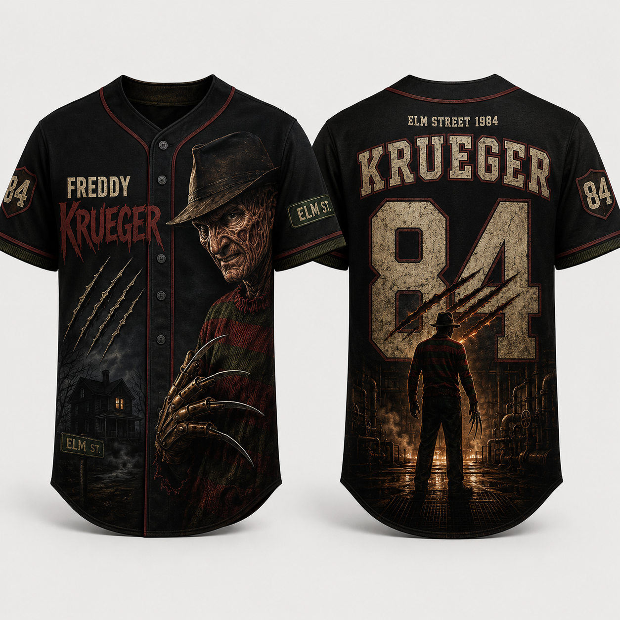ADULT - Horror Slasher Baseball Jersey, Classic Horror Movie Characters Shirt