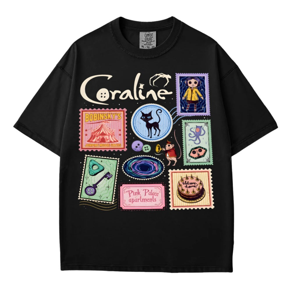 Coraline Stamp Collage Gothic T-Shirt