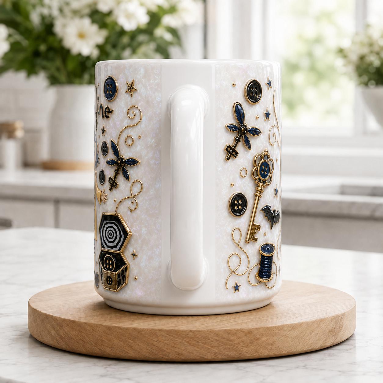 Coraline 3D Pearl White Gothic Ceramic Mug