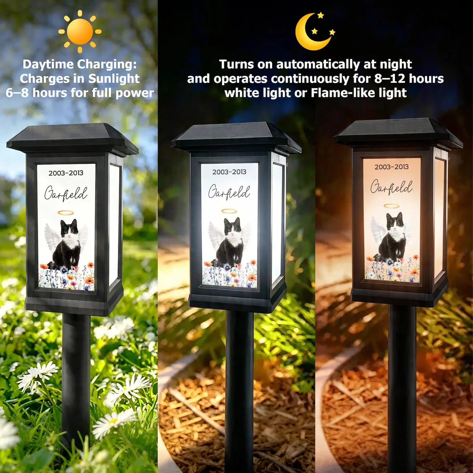 Personalized Pet Photo Angel Wing Solar Garden Light Custom Name Date Rainbow Flower Memorial Lamp Garden Decor Sympathy Gift for Pet Owners