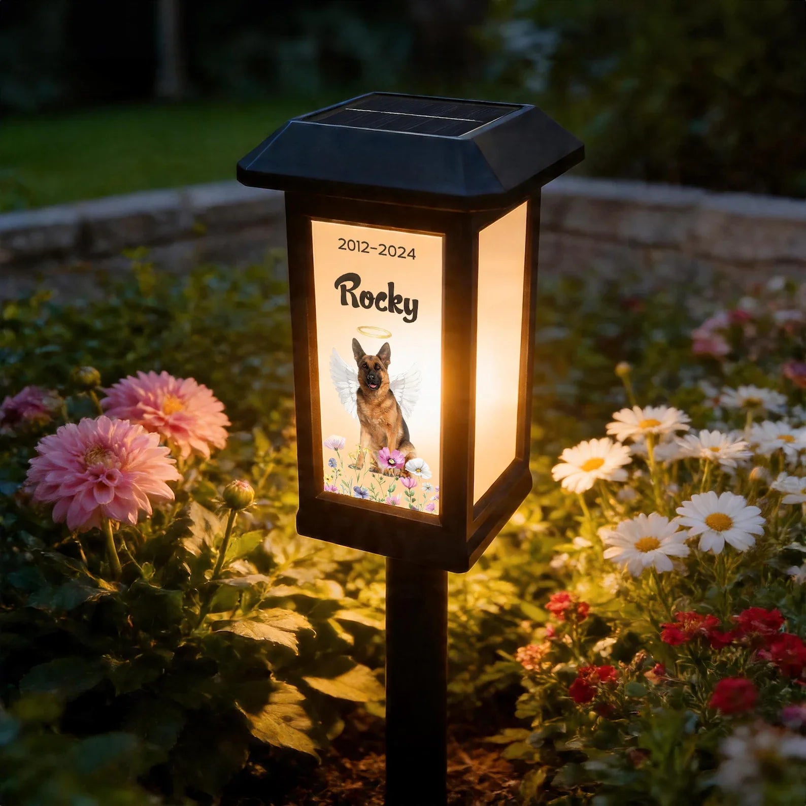 Personalized Pet Photo Angel Wing Solar Garden Light Custom Name Date Rainbow Flower Memorial Lamp Garden Decor Sympathy Gift for Pet Owners