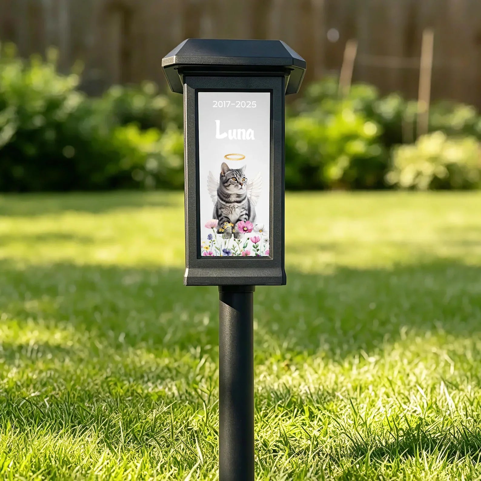 Personalized Pet Photo Angel Wing Solar Garden Light Custom Name Date Rainbow Flower Memorial Lamp Garden Decor Sympathy Gift for Pet Owners