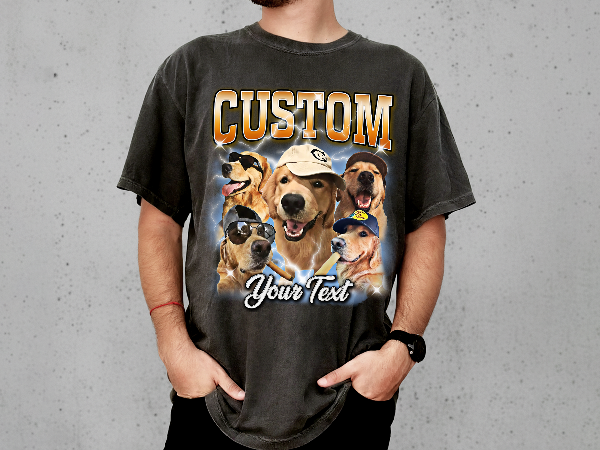 Custom Vintage Bootleg Pet Photo + Name Tee