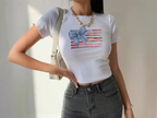 America Vintage American Flag With Bow Graphic Cute Baby Tee For Women