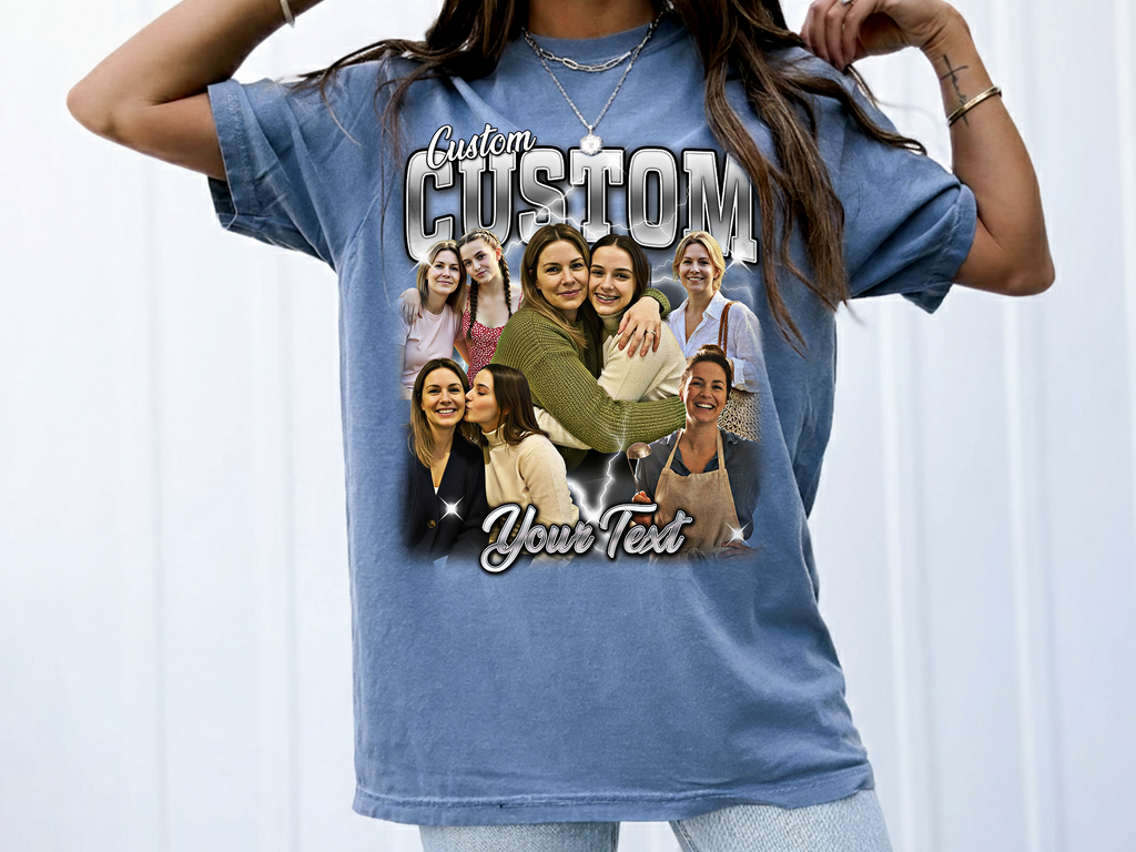 Custom Vintage Bootleg Mom Tee – Personalized Photo & Name, Premium Gift