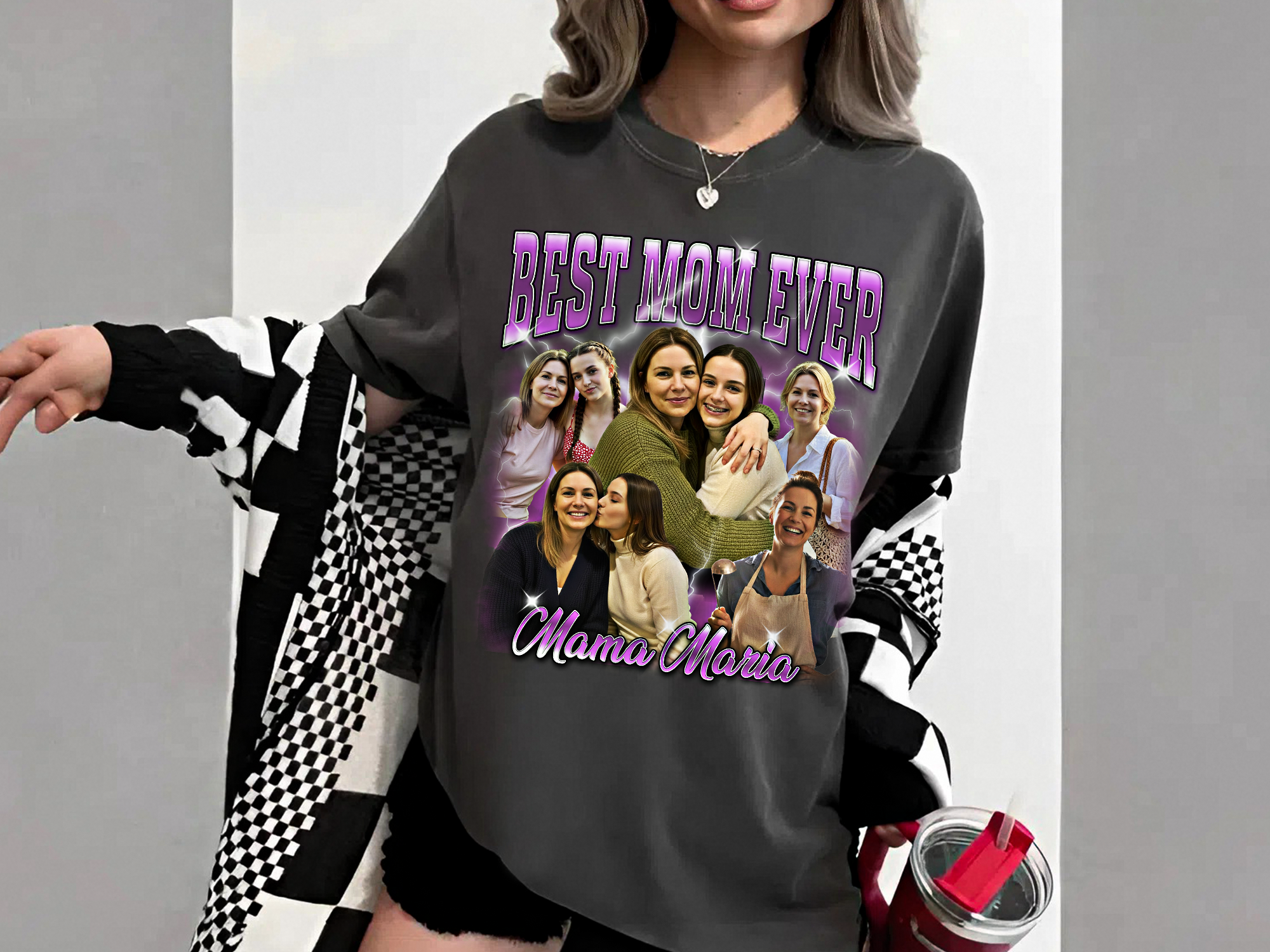 Custom Vintage Bootleg Mom Tee – Personalized Photo & Name, Premium Gift