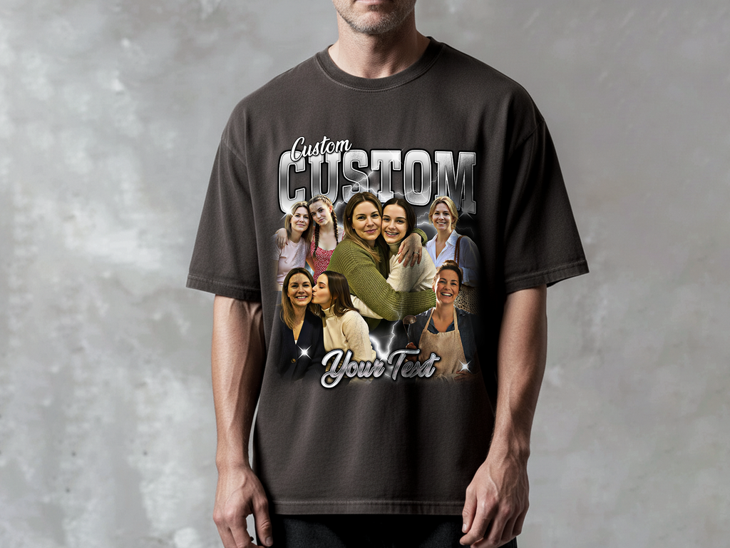 Custom Vintage Bootleg Mom Tee – Personalized Photo & Name, Premium Gift