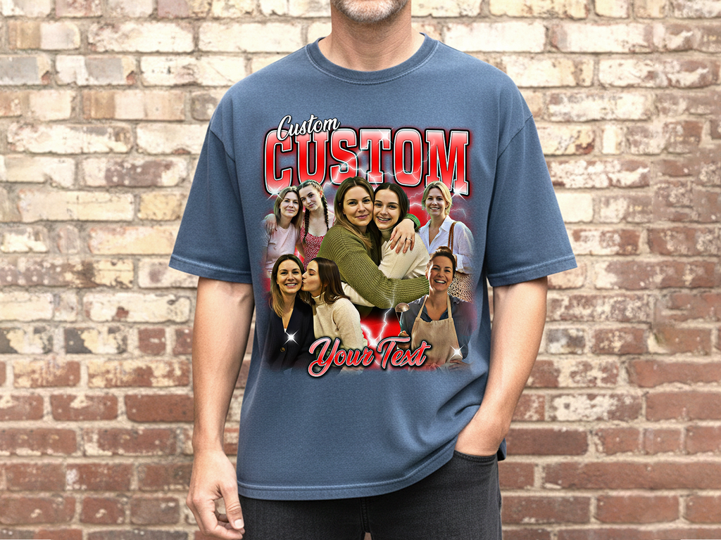 Custom Vintage Bootleg Mom Tee – Personalized Photo & Name, Premium Gift