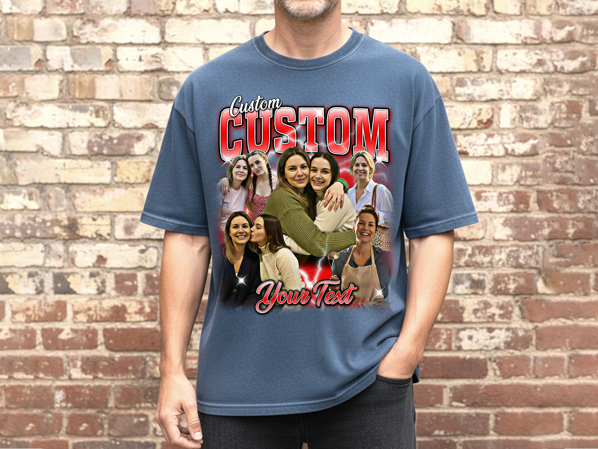 Custom Vintage Bootleg Mom Tee – Personalized Photo & Name, Premium Gift