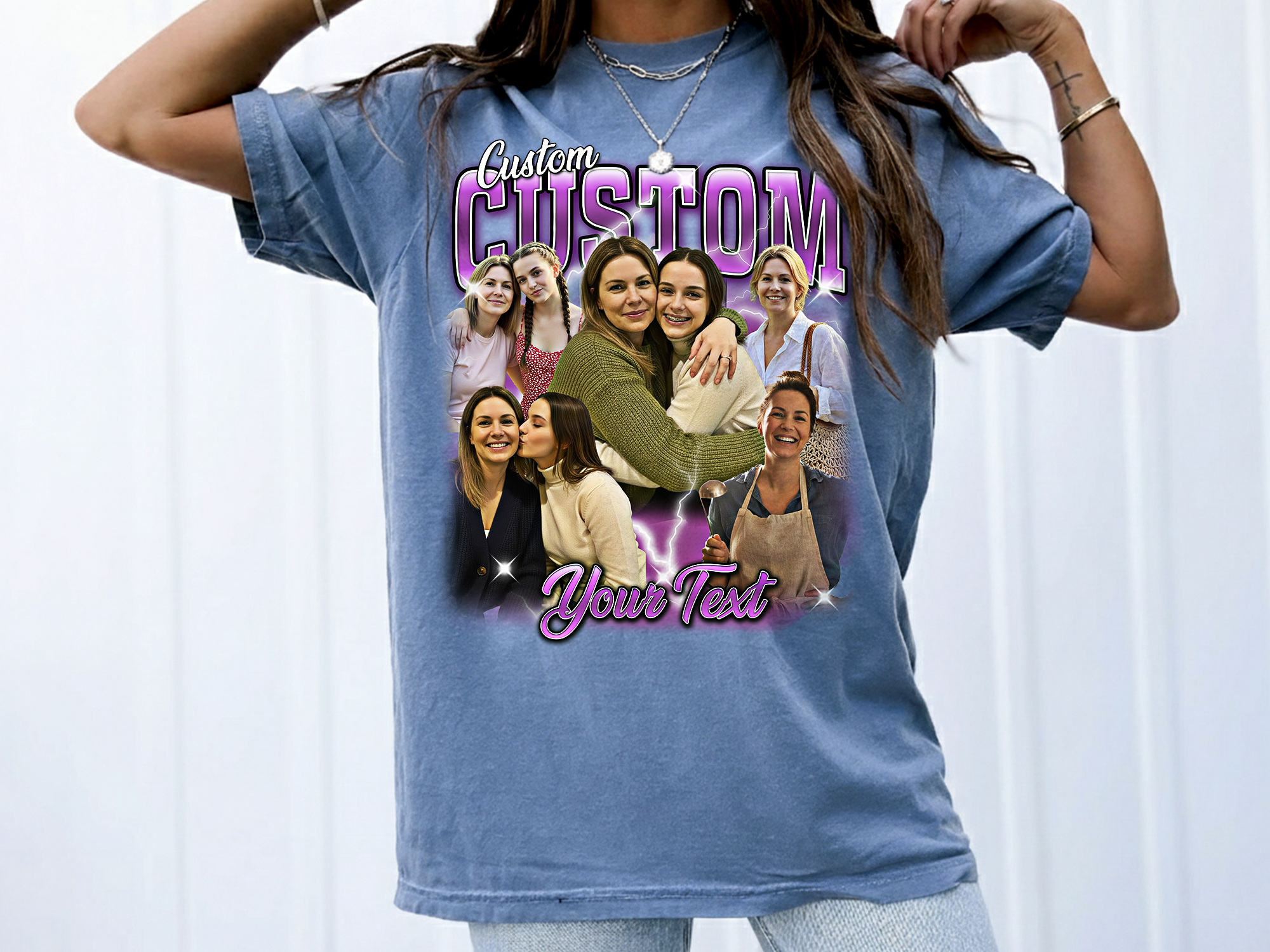 Custom Vintage Bootleg Mom Tee – Personalized Photo & Name, Premium Gift