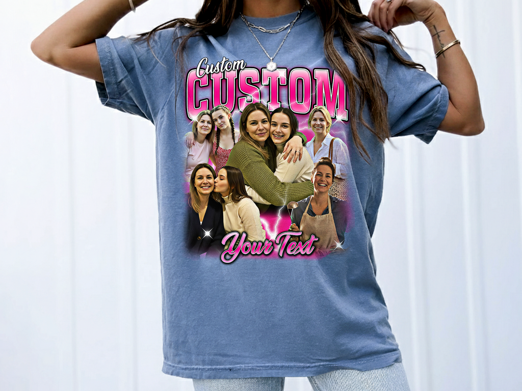 Custom Vintage Bootleg Mom Tee – Personalized Photo & Name, Premium Gift