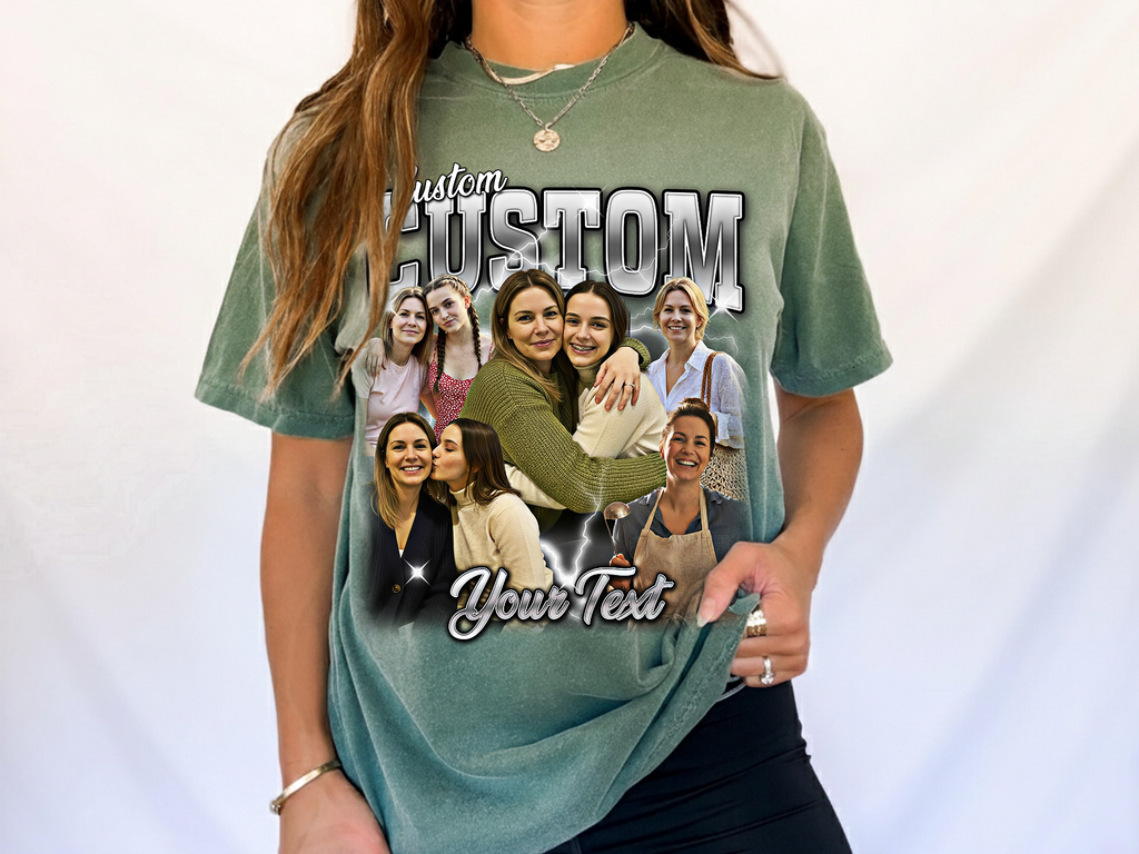 Custom Vintage Bootleg Mom Tee – Personalized Photo & Name, Premium Gift