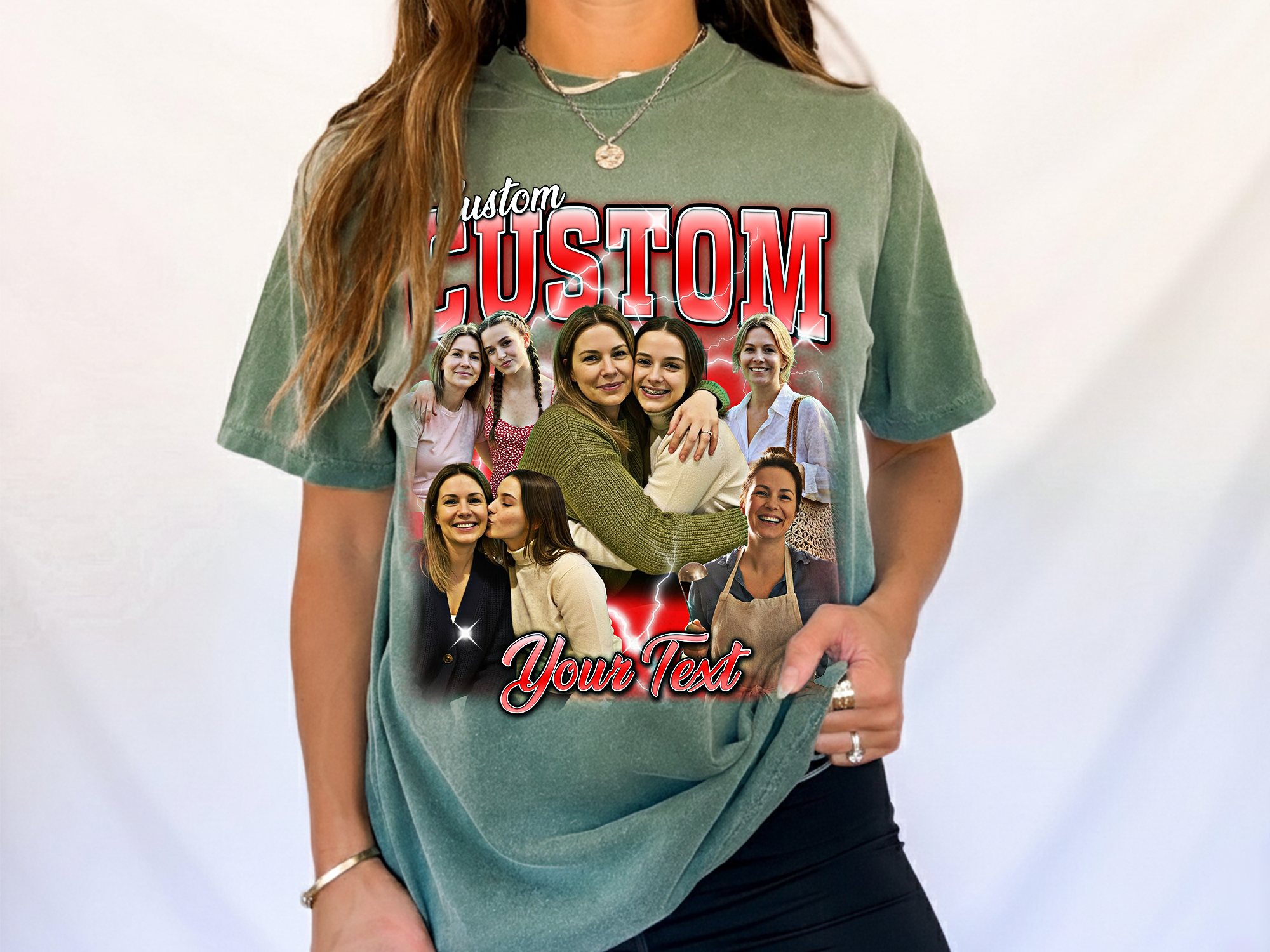 Custom Vintage Bootleg Mom Tee – Personalized Photo & Name, Premium Gift