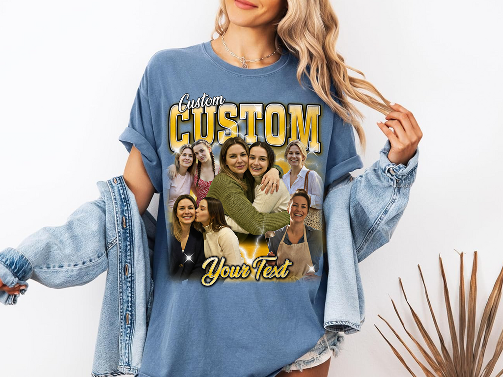 Custom Vintage Bootleg Mom Tee – Personalized Photo & Name, Premium Gift