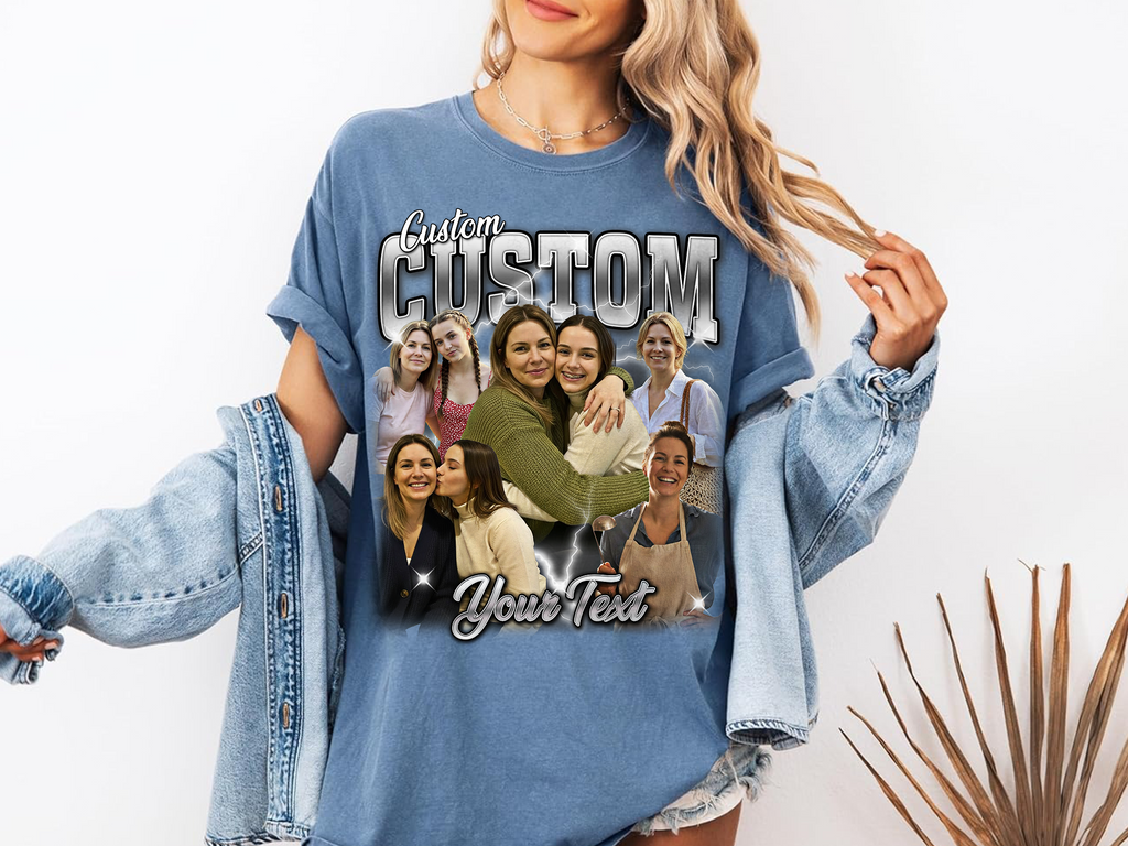 Custom Vintage Bootleg Mom Tee – Personalized Photo & Name, Premium Gift