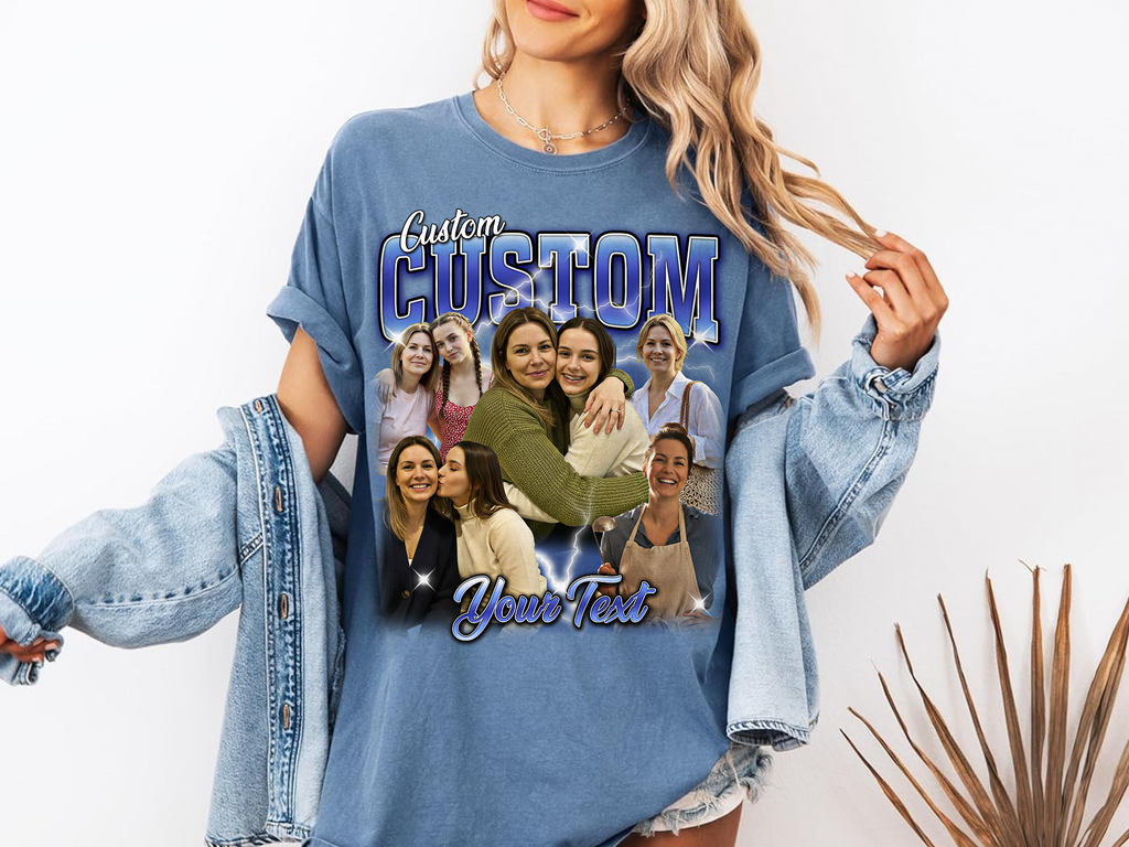 Custom Vintage Bootleg Mom Tee – Personalized Photo & Name, Premium Gift