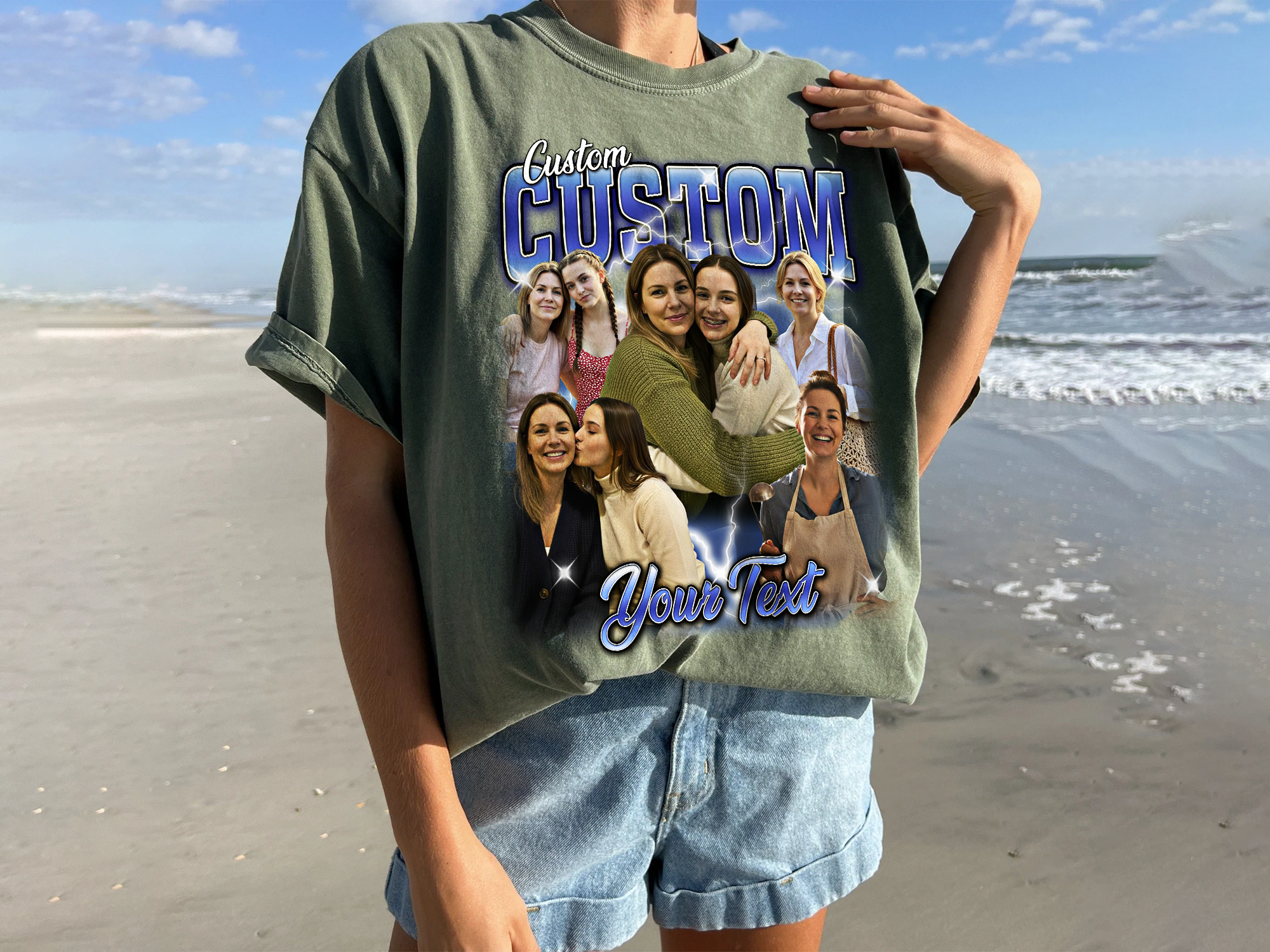 Custom Vintage Bootleg Mom Tee – Personalized Photo & Name, Premium Gift