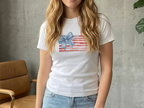 America Vintage American Flag With Bow Graphic Cute Baby Tee For Women