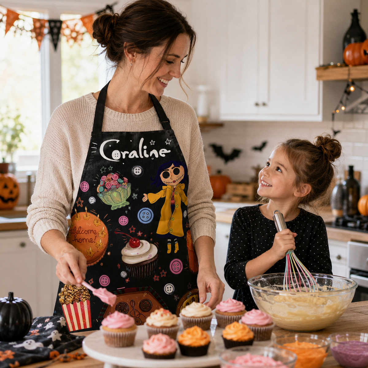 NEW | Personalized Apron, Custom Name Kitchen Apron, Cute Pink Baking Apron, Halloween Cooking Gift for Women