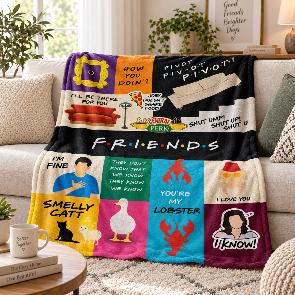 Friends TV Show Flannel Fabric Blanket, 90s Sitcom Aesthetic, Gifts For Fans