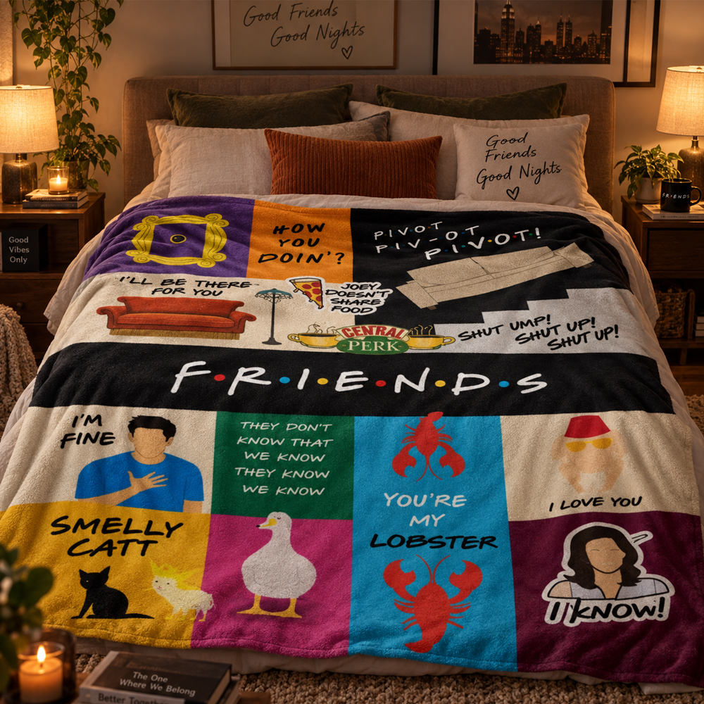Friends TV Show Flannel Fabric Blanket, 90s Sitcom Aesthetic, Gifts For Fans