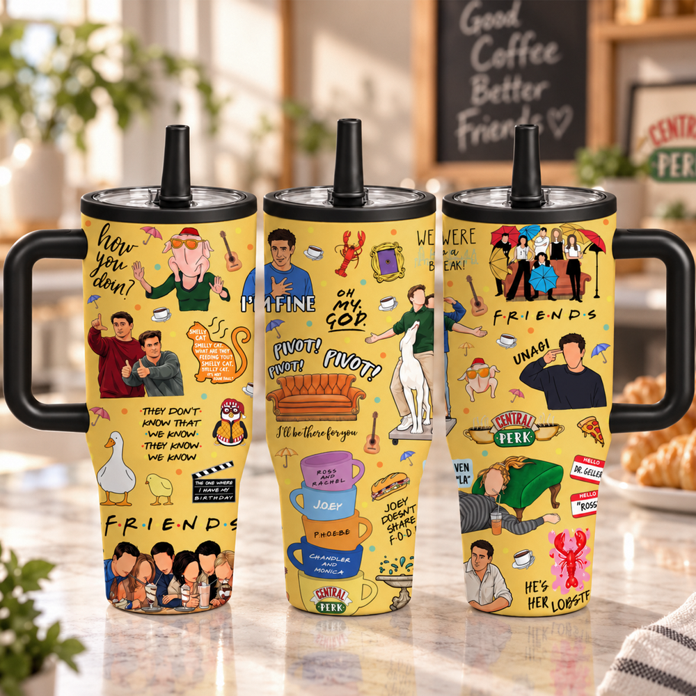 40oz Friends TV Show Stainless Steel Tumbler with Lid & Straw, Insulated Travel Mug
