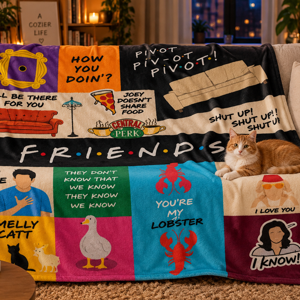 Friends TV Show Flannel Fabric Blanket, 90s Sitcom Aesthetic, Gifts For Fans
