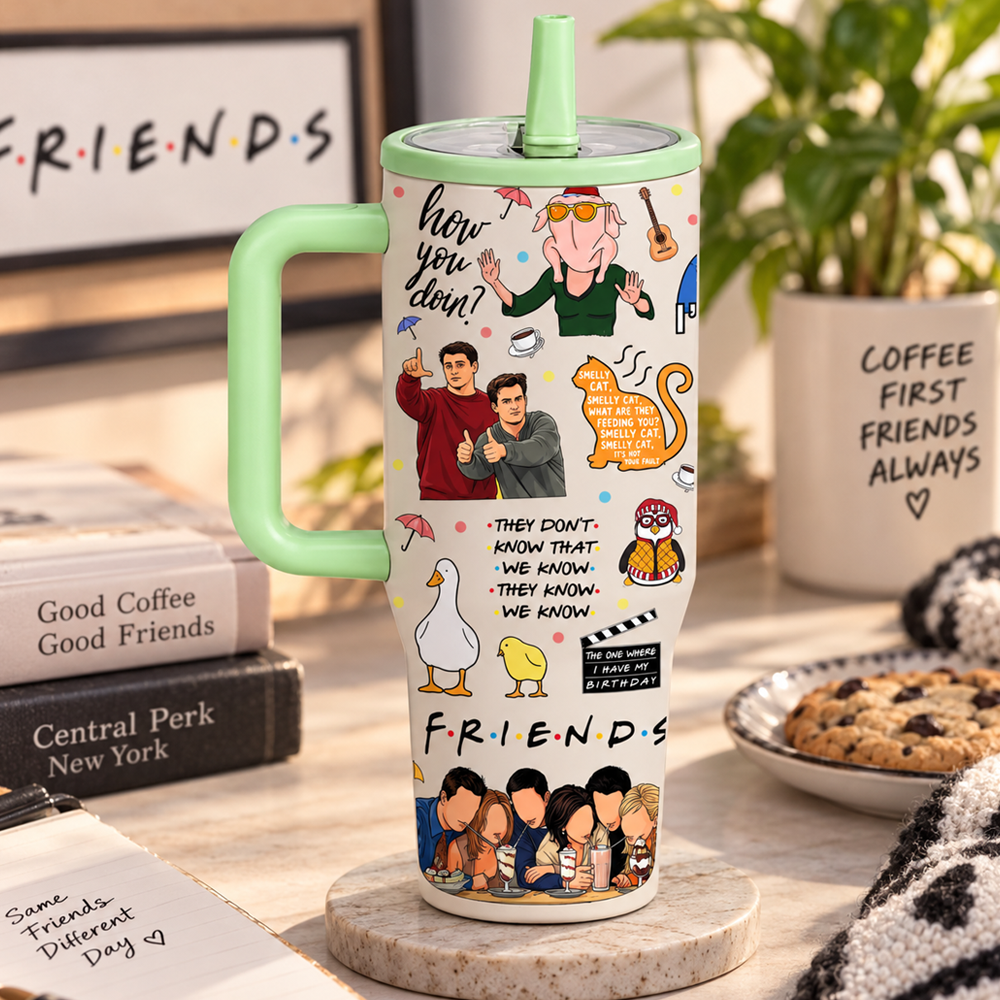 40oz Friends TV Show Stainless Steel Tumbler with Lid & Straw, Insulated Travel Mug