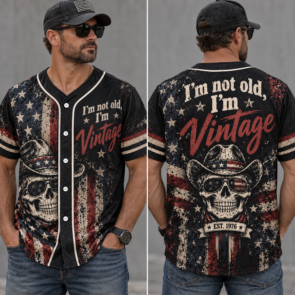 I'm Not Old I'm Vintage Baseball Jersey, Custom Birth Year Shirt, Funny Vintage Jersey for Men & Women, Personalized 1970s Birthday Gift