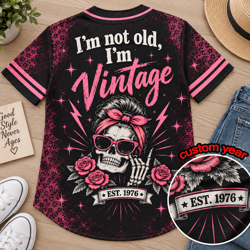 I'm Not Old I'm Vintage Baseball Jersey, Custom Birth Year Shirt, Funny Vintage Jersey for Men & Women, Personalized 1970s Birthday Gift