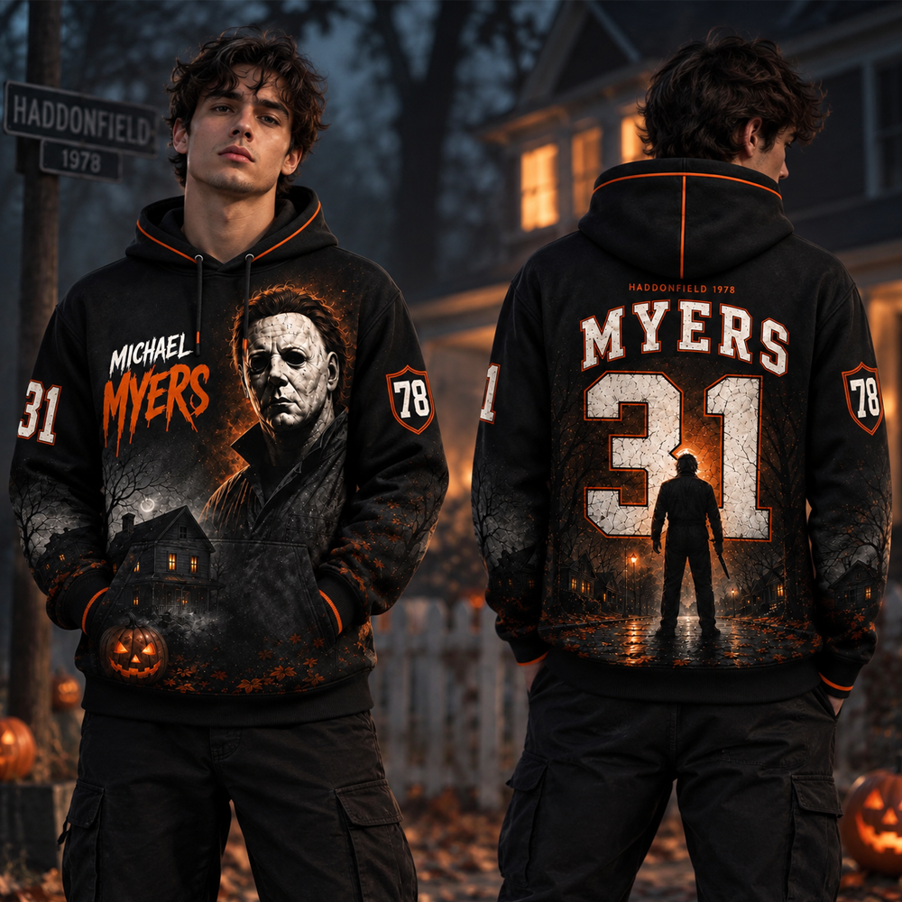 ADULT - Horror Slasher Hoodie, Classic Horror Movie Characters All Over Print Hoodie