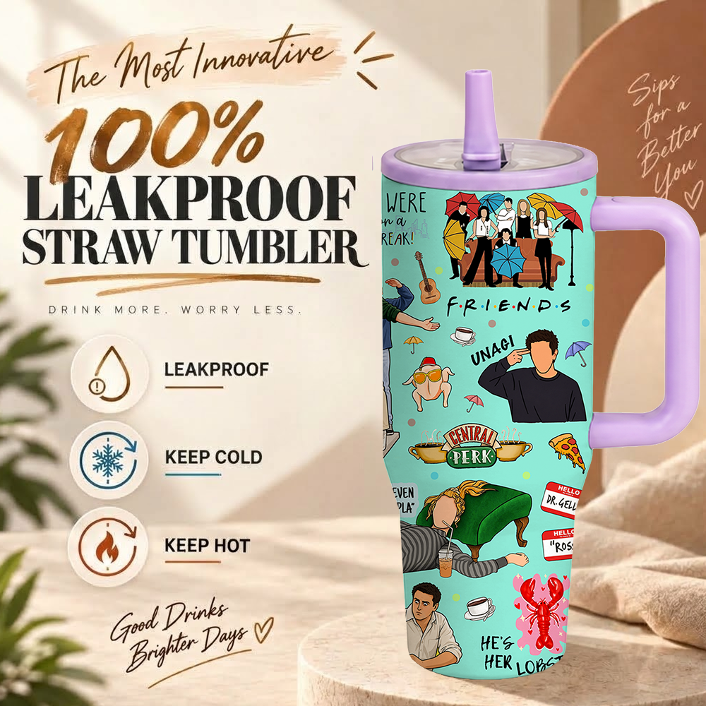 40oz Friends TV Show Stainless Steel Tumbler with Lid & Straw, Insulated Travel Mug