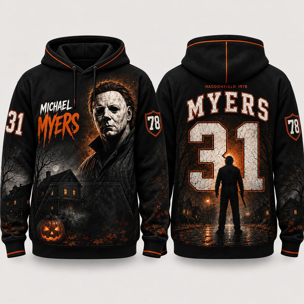 ADULT - Horror Slasher Hoodie, Classic Horror Movie Characters All Over Print Hoodie