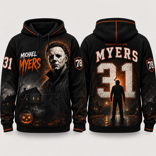 Horror Slasher Hoodie, Classic Horror Movie Characters All Over Print Hoodie