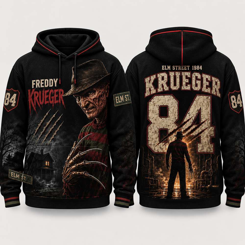 ADULT - Horror Slasher Hoodie, Classic Horror Movie Characters All Over Print Hoodie