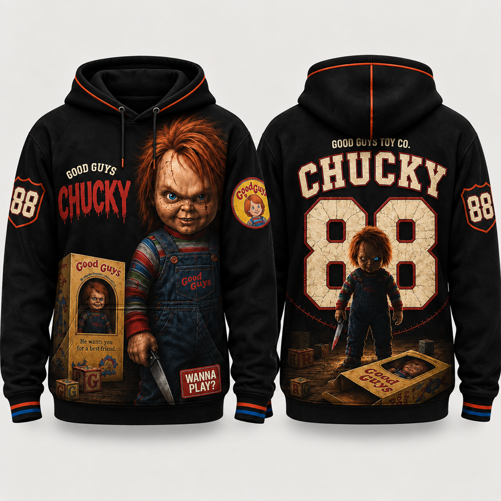 ADULT - Horror Slasher Hoodie, Classic Horror Movie Characters All Over Print Hoodie