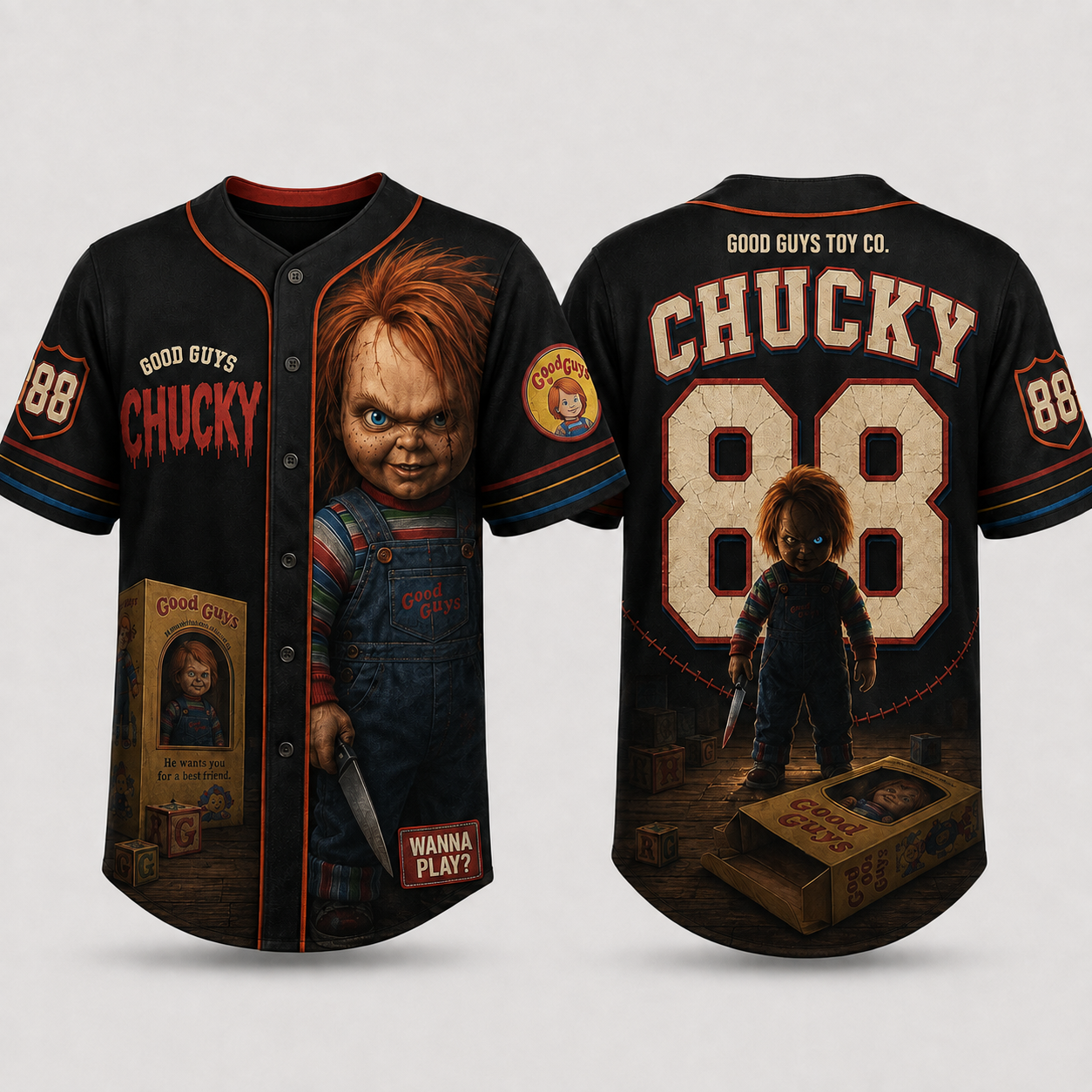 ADULT - Horror Slasher Baseball Jersey, Classic Horror Movie Characters Shirt