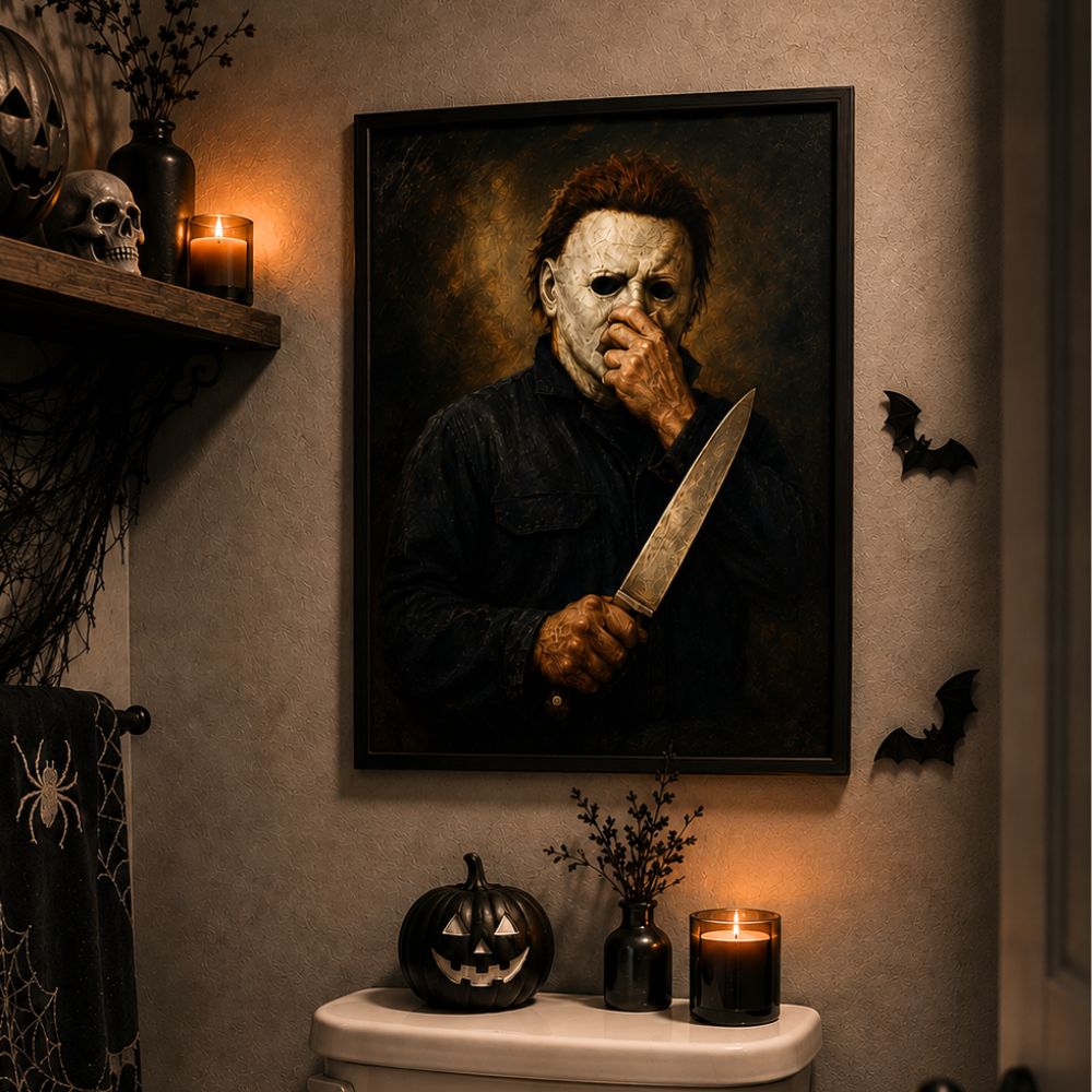 Funny Halloween Characters Bathroom Art Print – Funny Toilet Wall Decor & Unique Gift