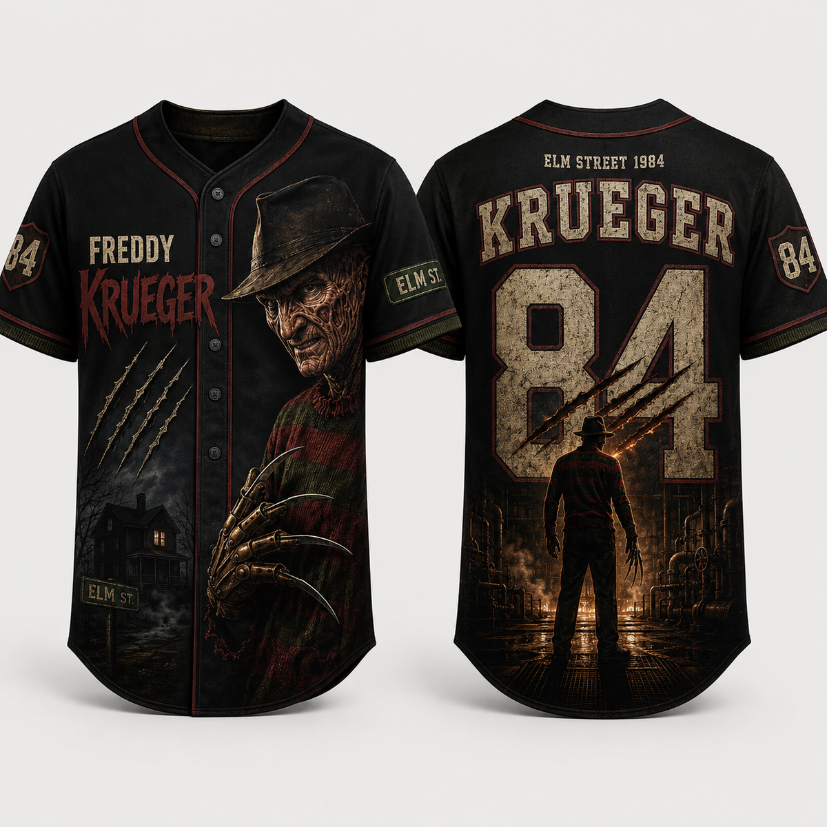 ADULT - Horror Slasher Baseball Jersey, Classic Horror Movie Characters Shirt
