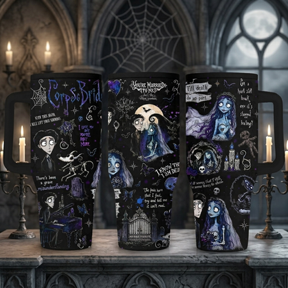 40oz Corpse Bride Tumbler with Handle and Straw – Gothic Halloween Cup – view 2