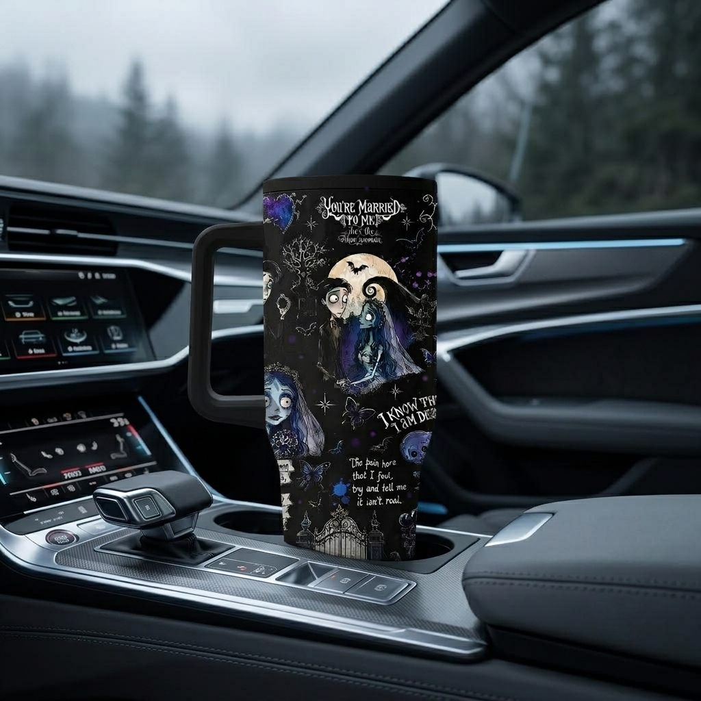 40oz Corpse Bride Tumbler with Handle and Straw – Gothic Halloween Cup – view 5