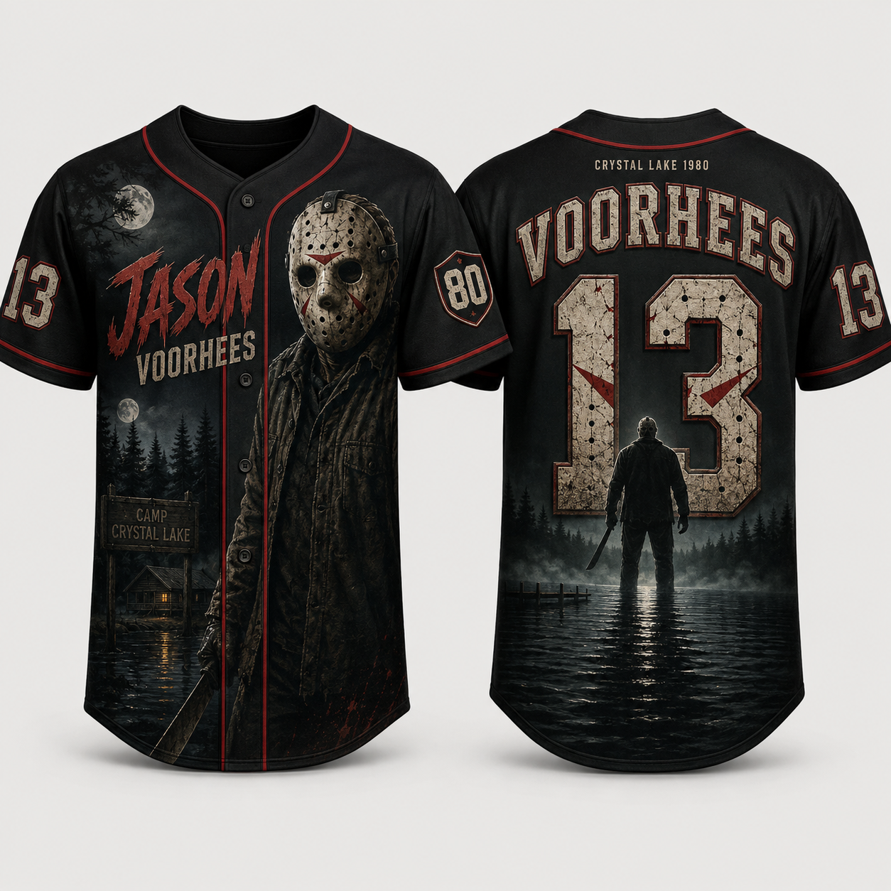 ADULT - Horror Slasher Baseball Jersey, Classic Horror Movie Characters Shirt