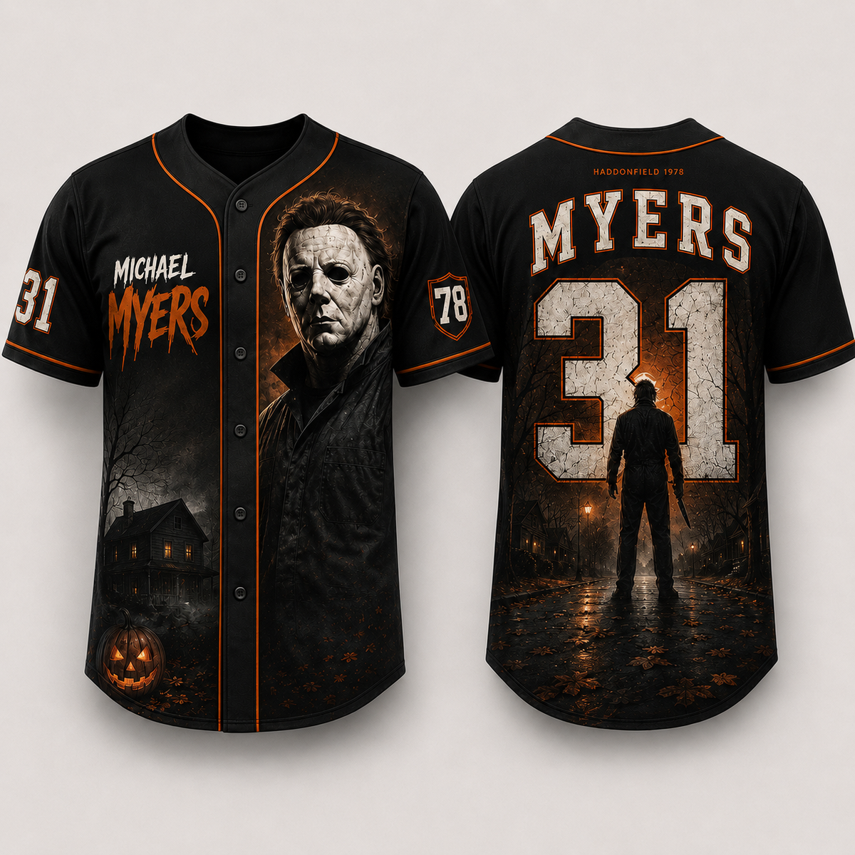 ADULT - Horror Slasher Baseball Jersey, Classic Horror Movie Characters Shirt