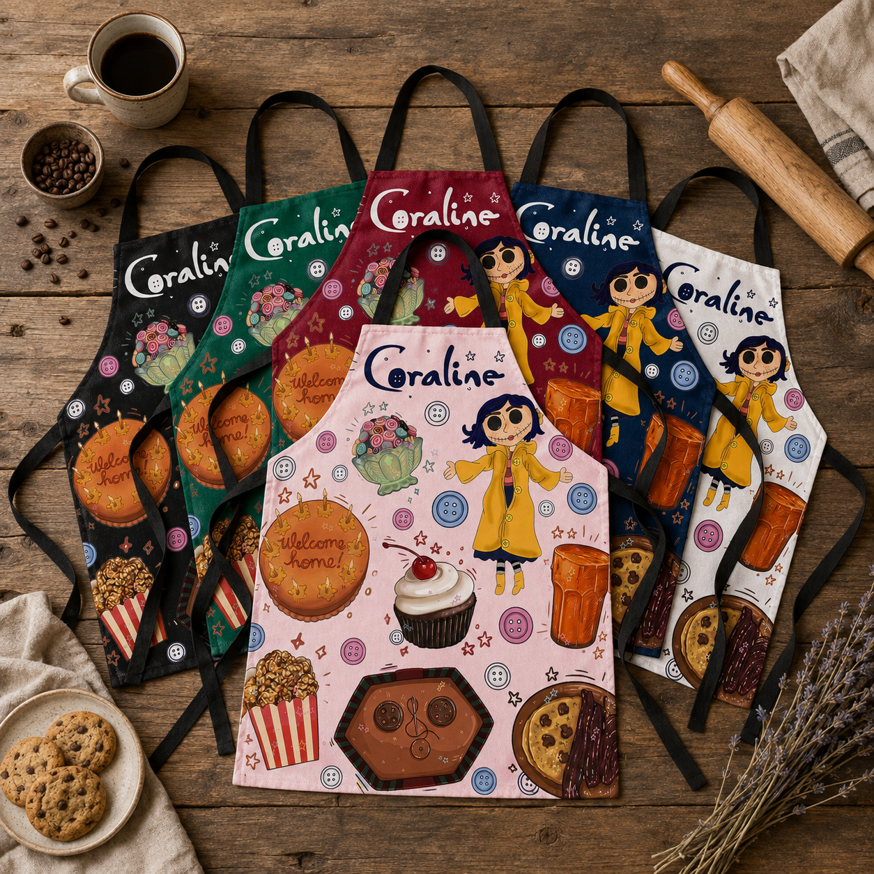 NEW | Personalized Apron, Custom Name Kitchen Apron, Cute Pink Baking Apron, Halloween Cooking Gift for Women